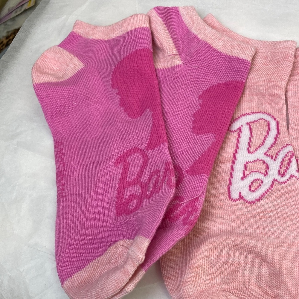 Barbie Pink & Purple Orange White Graphic Ankle Socks Trio size 9 - 11 New 3 prs - Picture 2 of 4